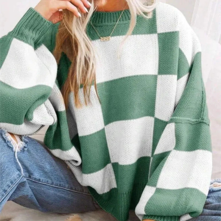 Women's Soft and Comfortable Checked Knit Sweater