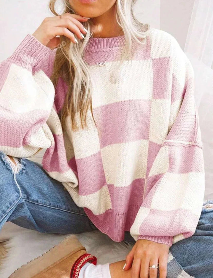 Women's Soft and Comfortable Checked Knit Sweater