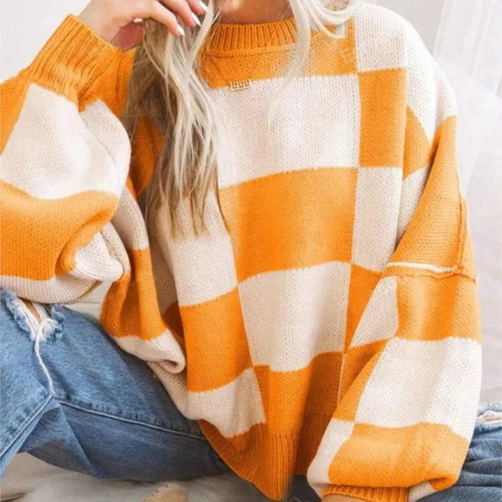 Women's Soft and Comfortable Checked Knit Sweater