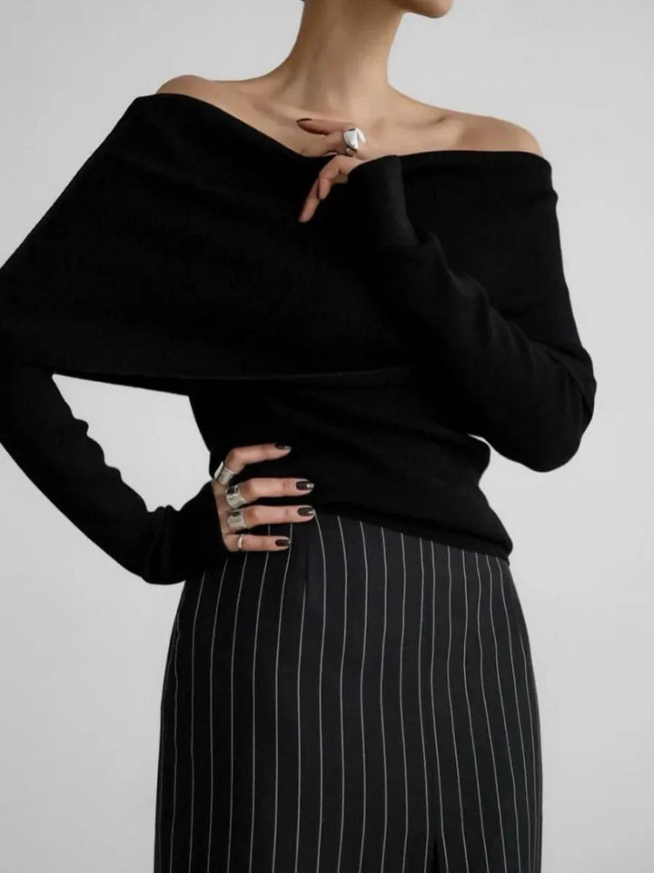 Women's Boat Neck Sweater with Long Sleeves - Elegant Style