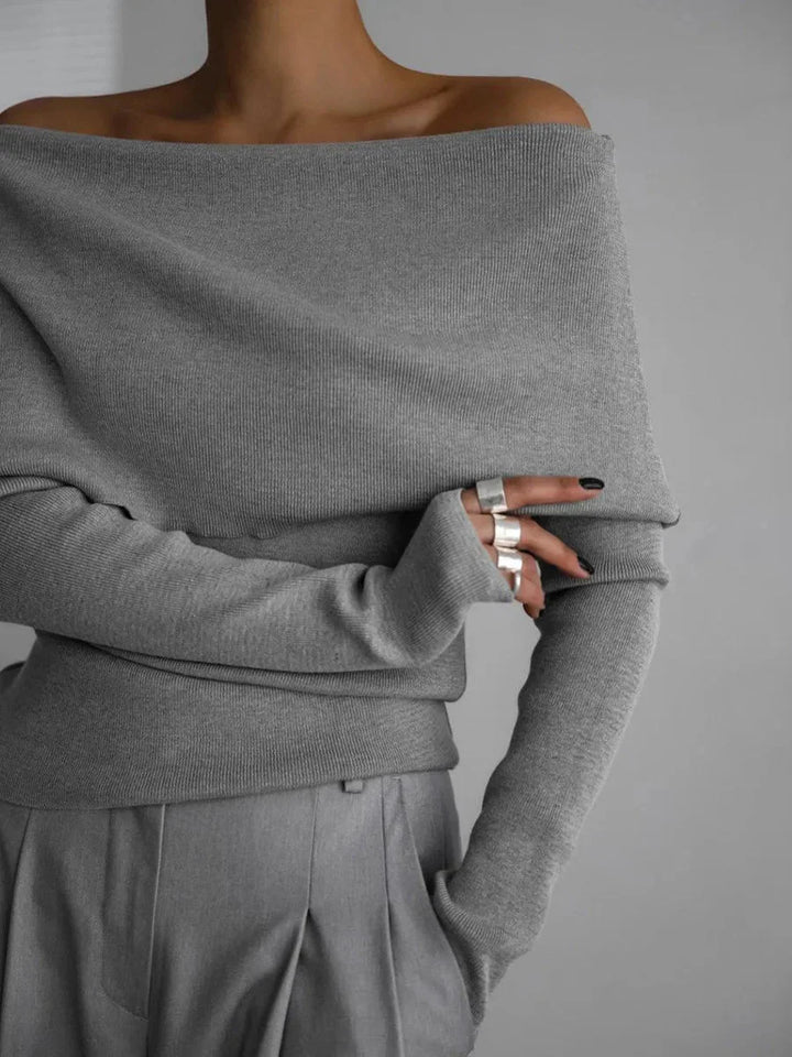 Women's Boat Neck Sweater with Long Sleeves - Elegant Style