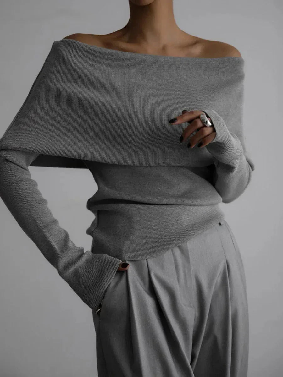 Women's Boat Neck Sweater with Long Sleeves - Elegant Style