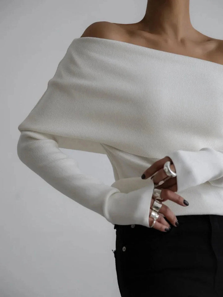 Women's Boat Neck Sweater with Long Sleeves - Elegant Style