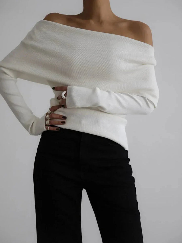 Women's Boat Neck Sweater with Long Sleeves - Elegant Style