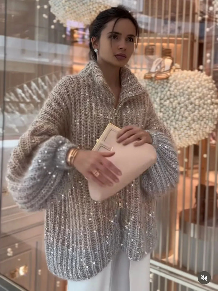 Women's Turtleneck Sweater with Shiny Sequins