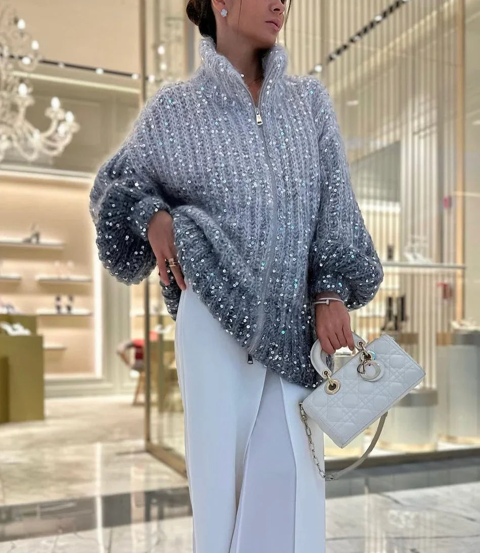 Women's Turtleneck Sweater with Shiny Sequins