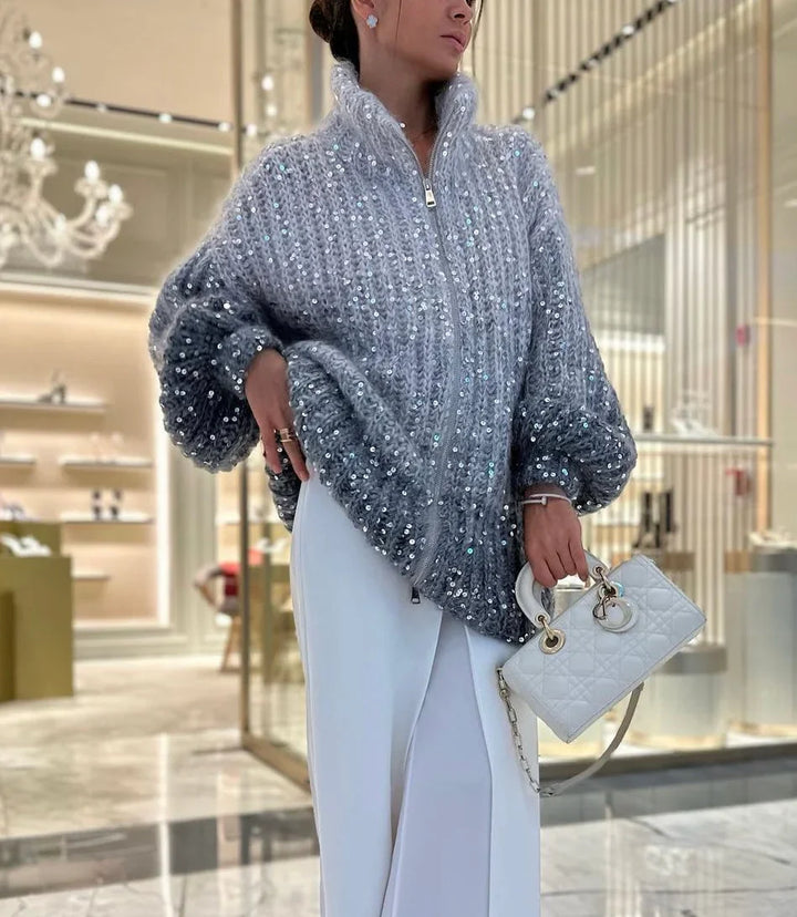 Women's Turtleneck Sweater with Shiny Sequins