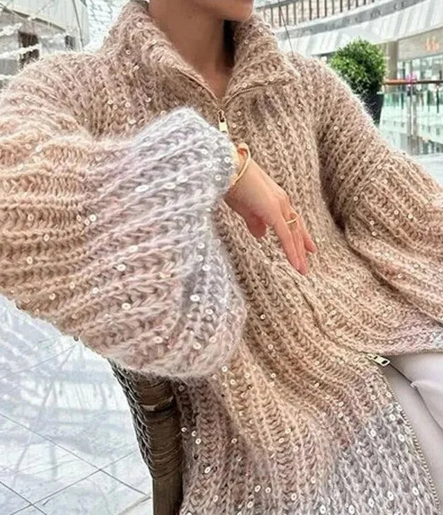 Women's Turtleneck Sweater with Shiny Sequins