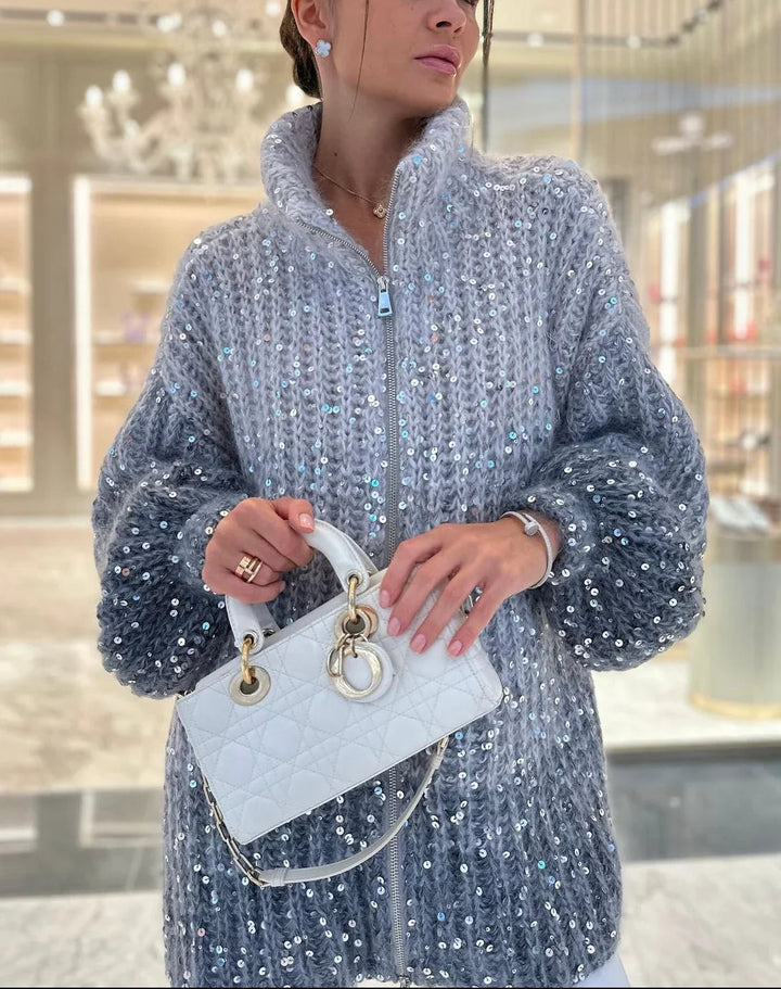 Women's Turtleneck Sweater with Shiny Sequins