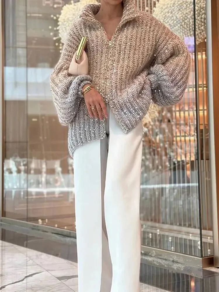 Women's Turtleneck Sweater with Shiny Sequins