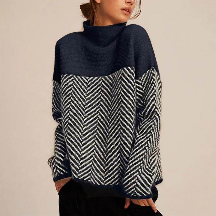Women's Pullover with High Collar - Geometric Design Comfort
