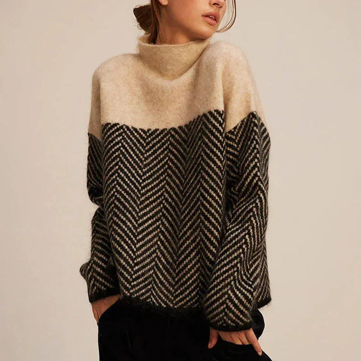 Women's Pullover with High Collar - Geometric Design Comfort