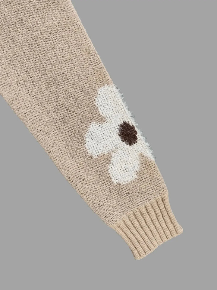 Women's Round Neck Sweater with Floral Pattern