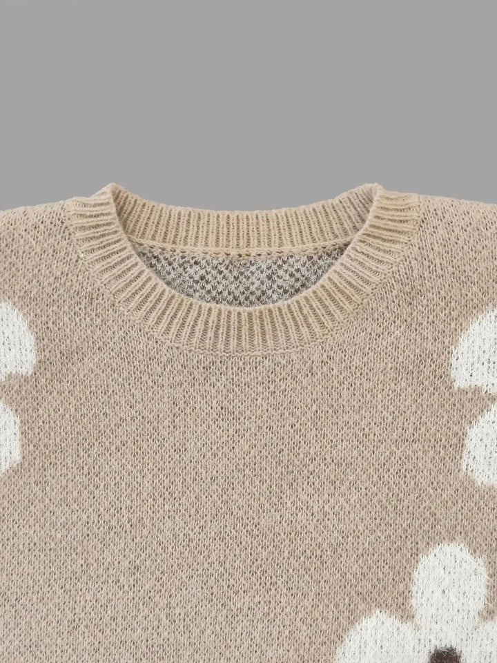 Women's Round Neck Sweater with Floral Pattern