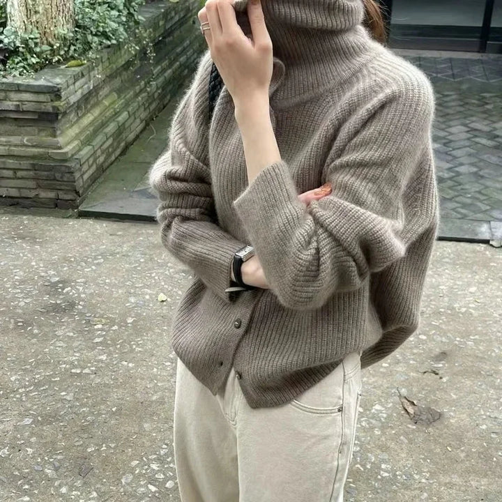 Women's Turtleneck Sweater with Front Buttons