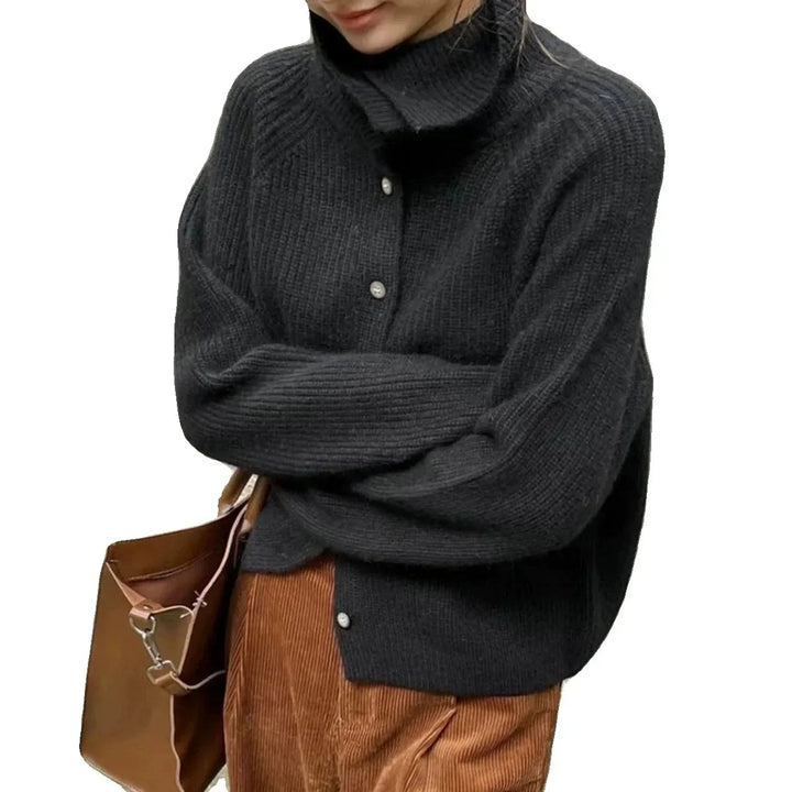 Women's Turtleneck Sweater with Front Buttons