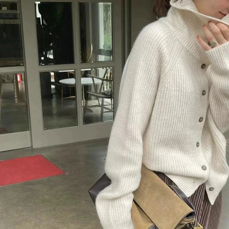Women's Turtleneck Sweater with Front Buttons