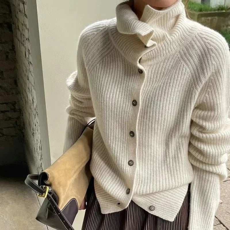 Women's Turtleneck Sweater with Front Buttons