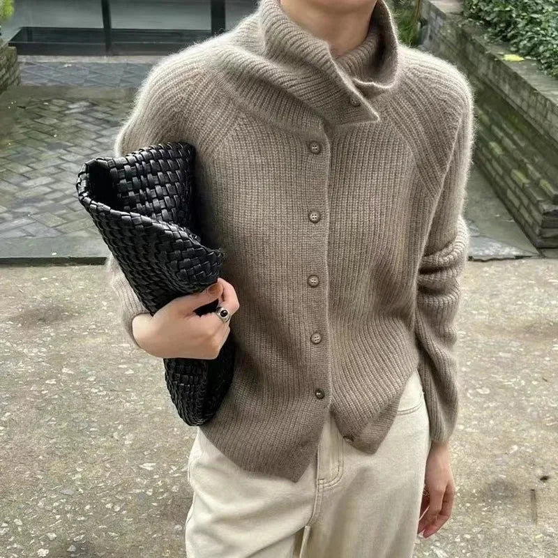 Women's Turtleneck Sweater with Front Buttons