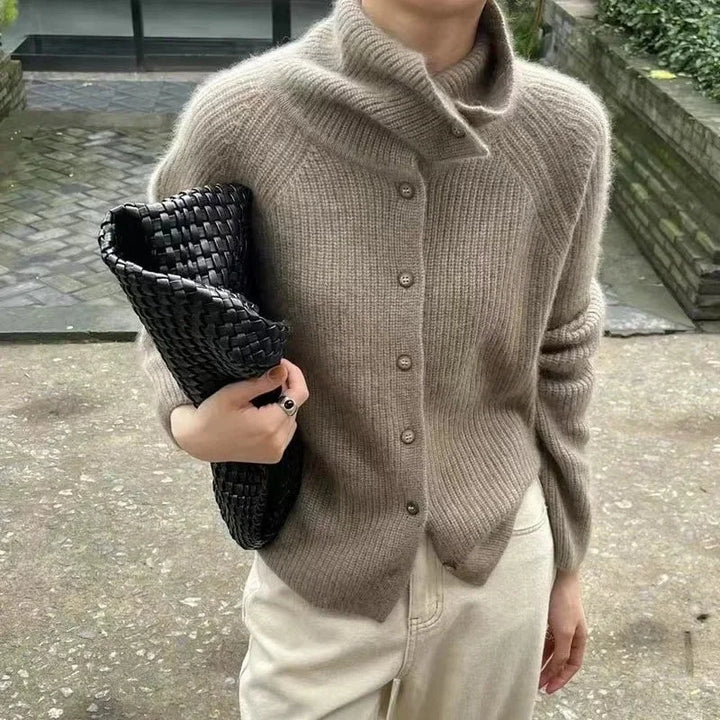 Women's Turtleneck Sweater with Front Buttons