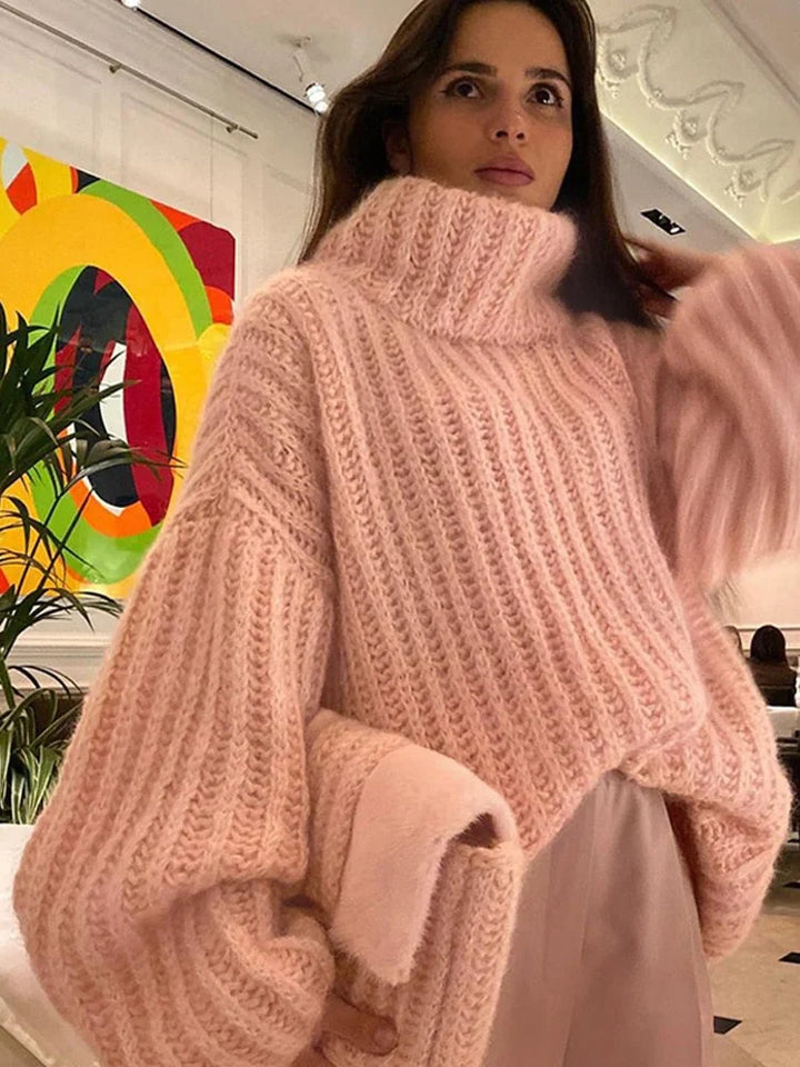 Women's Comfortable Wide Sleeve Turtleneck Sweater