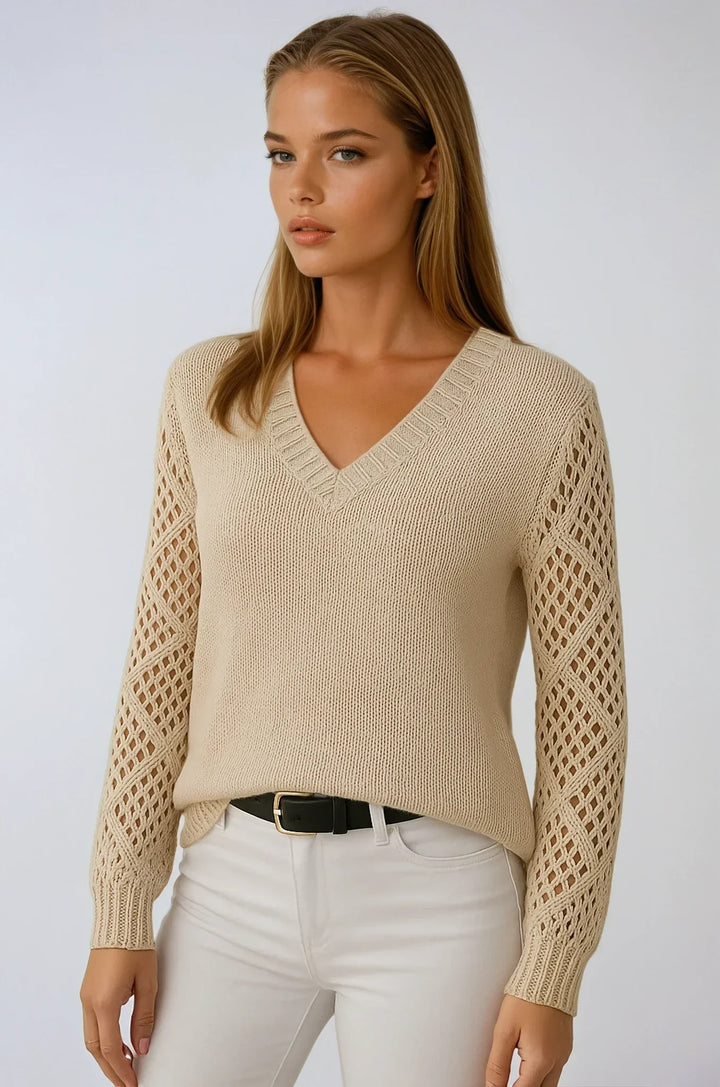 Women's Crochet Sleeve Openwork Knit Sweater