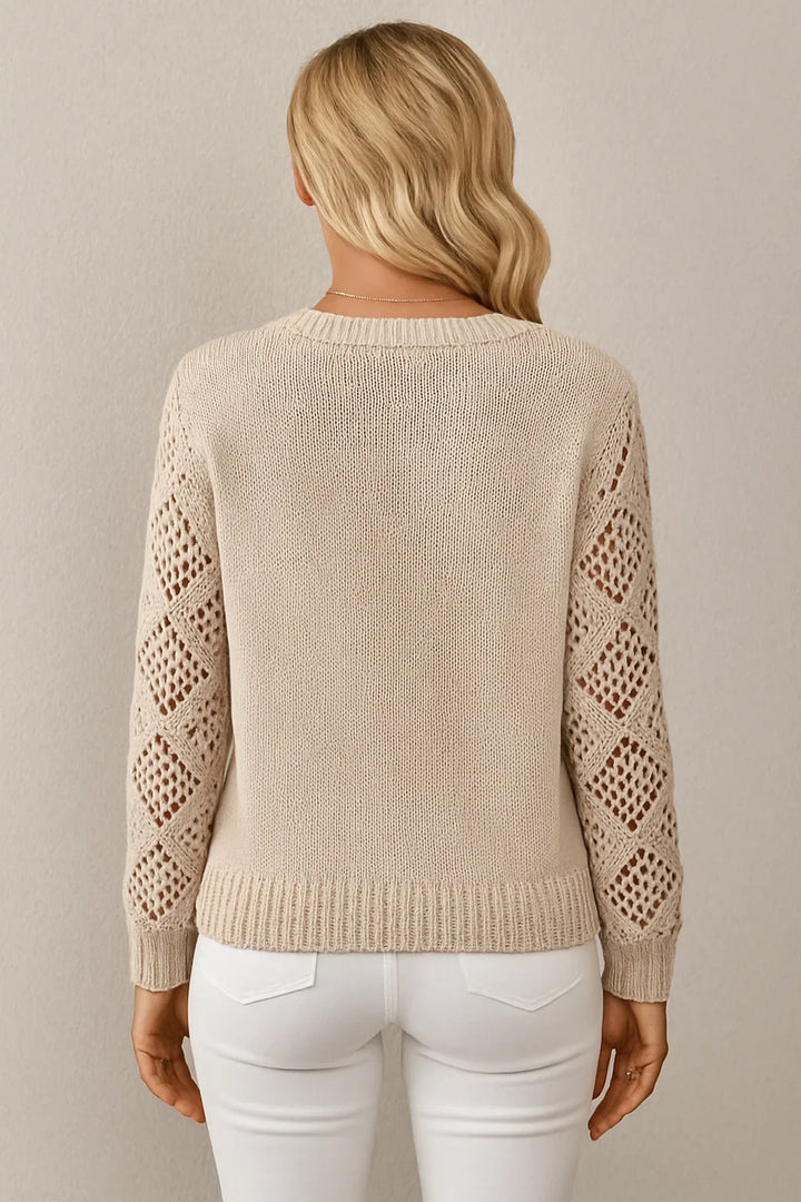 Women's Crochet Sleeve Openwork Knit Sweater