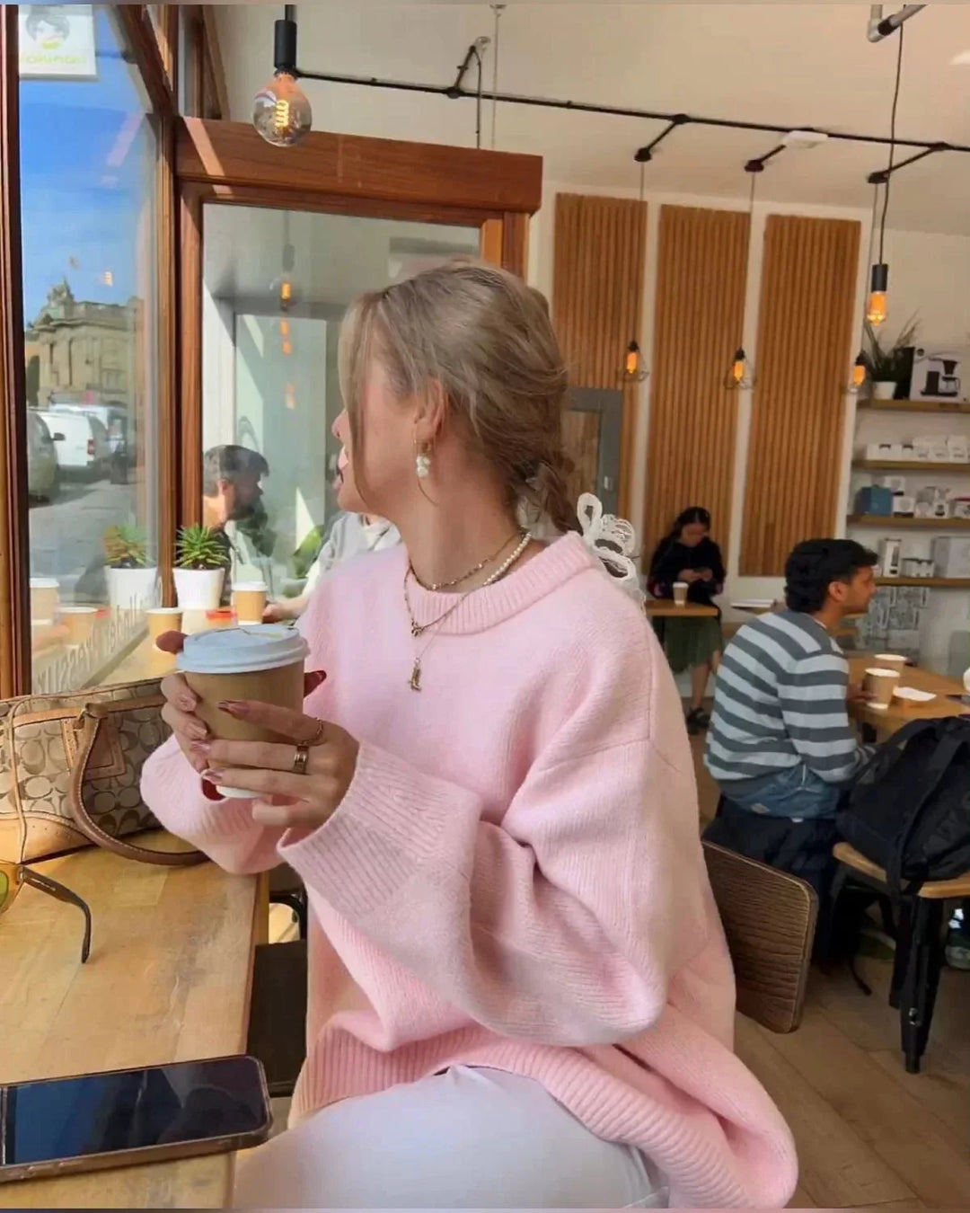 Women's Oversized Soft Pink Sweater with Long Sleeves