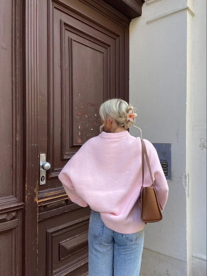 Women's Oversized Soft Pink Sweater with Long Sleeves