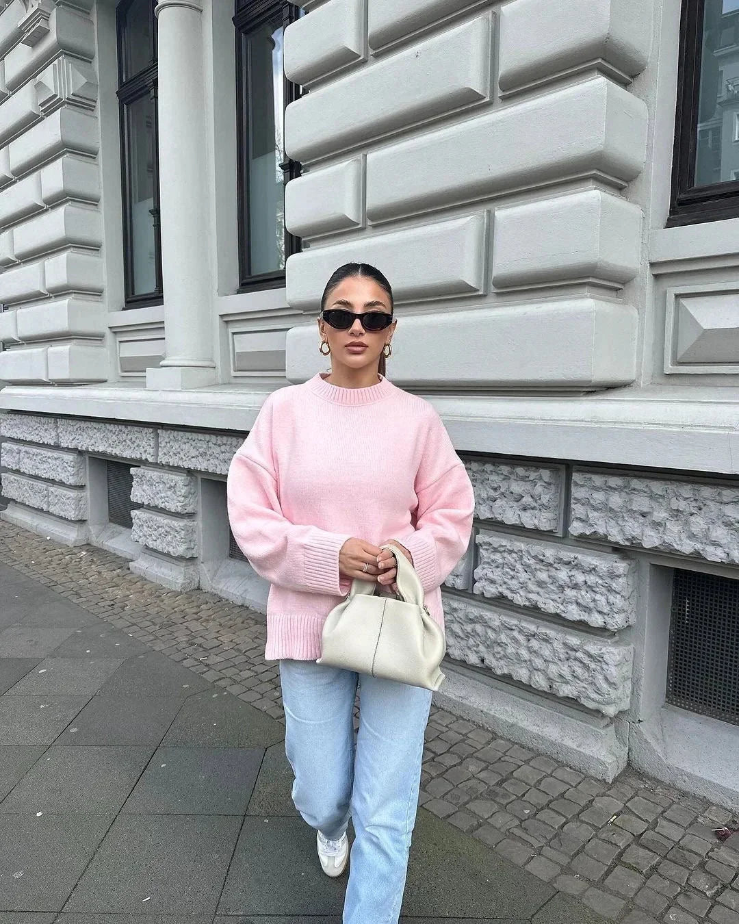 Women's Oversized Soft Pink Sweater with Long Sleeves