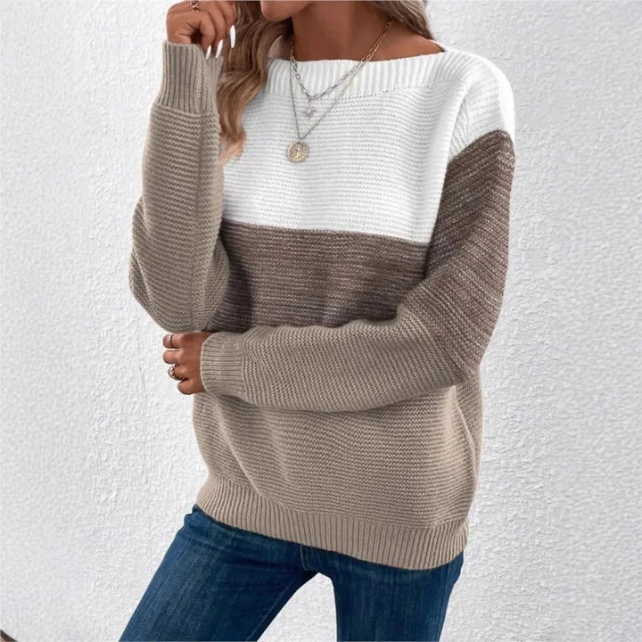 Women's Tricolor Patchwork Knit Sweater