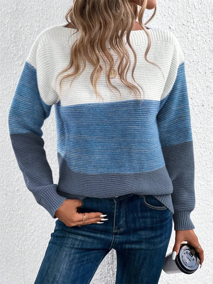 Women's Tricolor Patchwork Knit Sweater