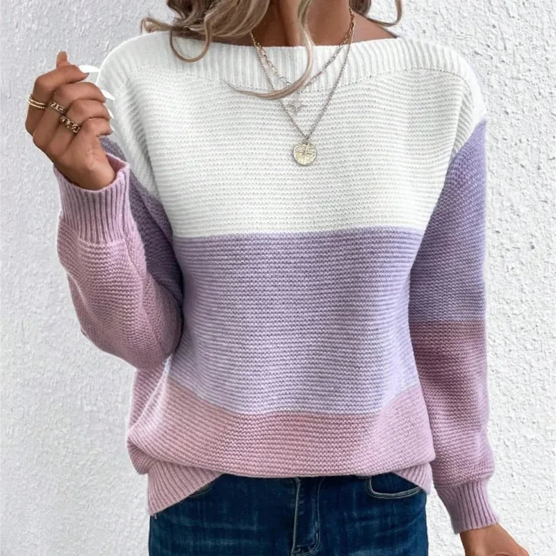 Women's Tricolor Patchwork Knit Sweater