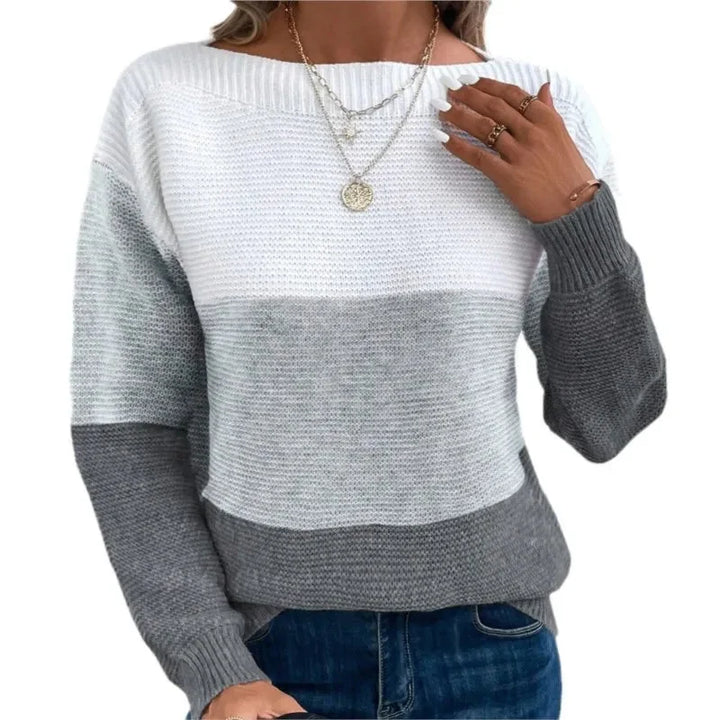 Women's Tricolor Patchwork Knit Sweater