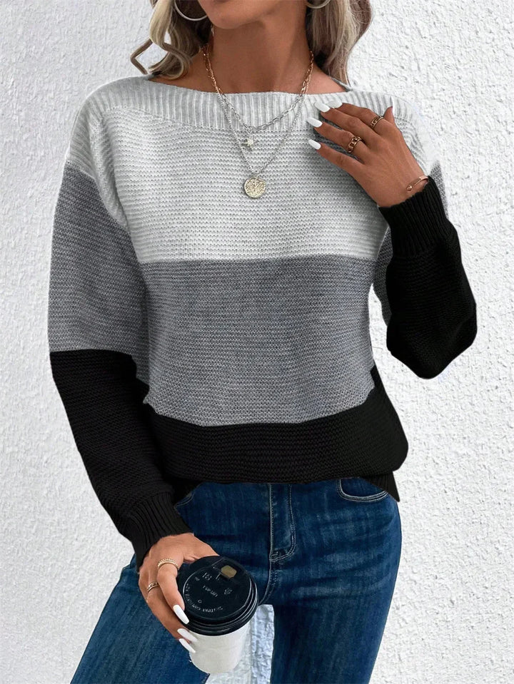 Women's Tricolor Patchwork Knit Sweater