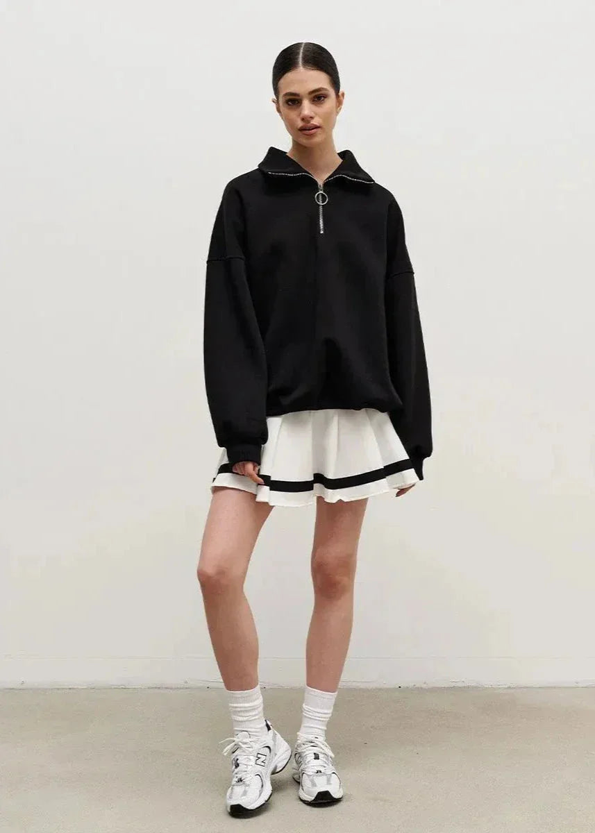 Navy Zip-Up Sweater with Relaxed Fit