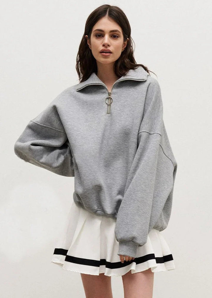 Navy Zip-Up Sweater with Relaxed Fit