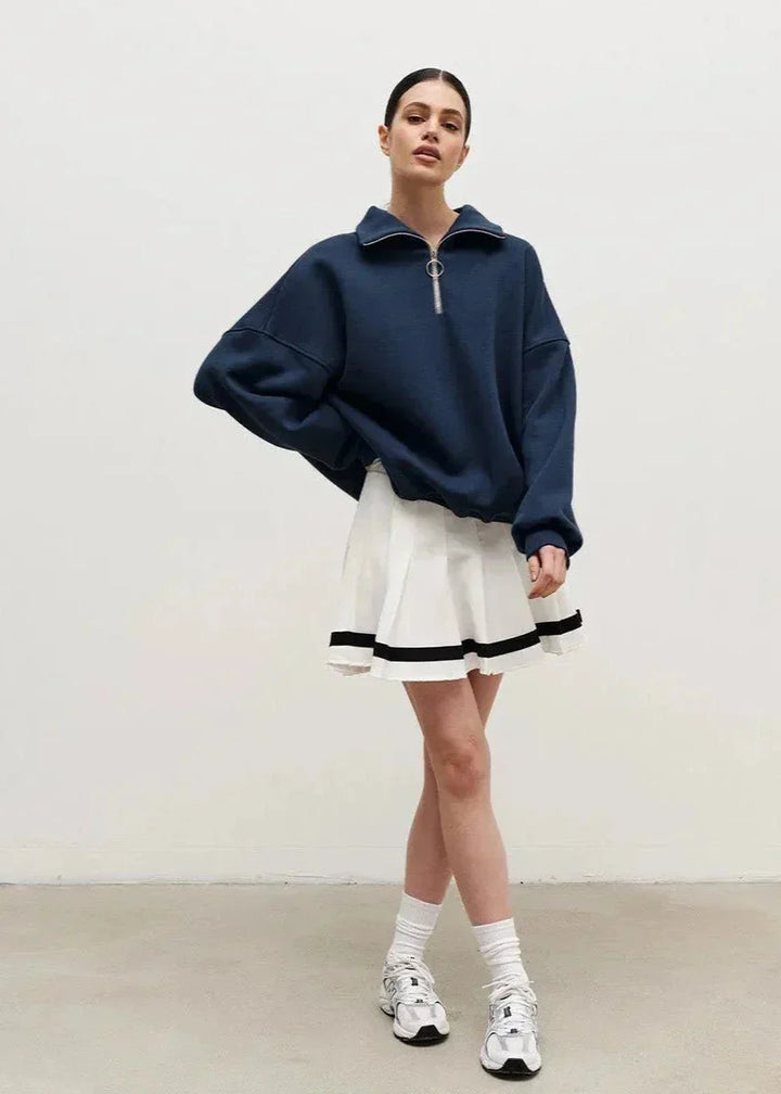 Navy Zip-Up Sweater with Relaxed Fit