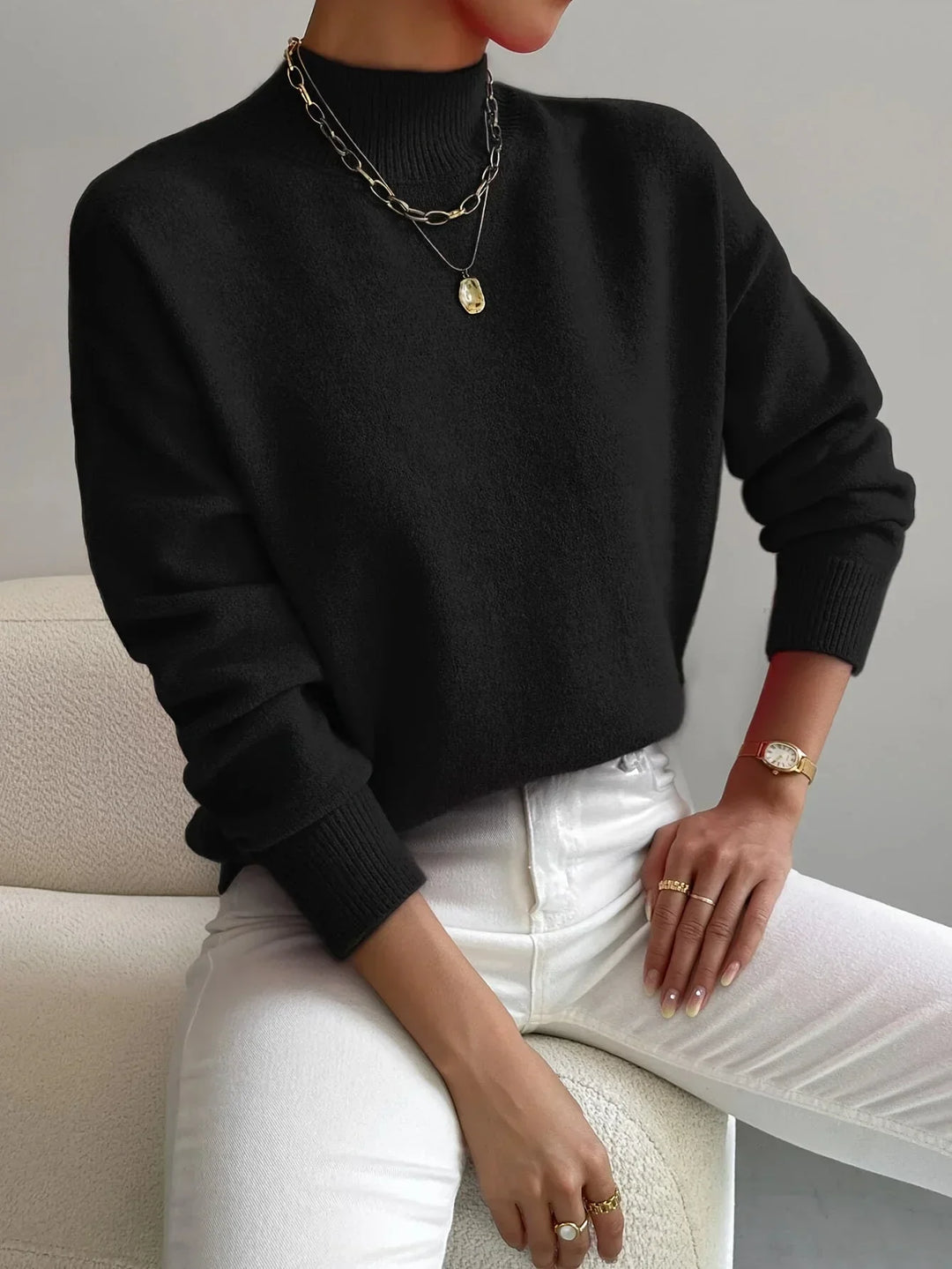 Women's Turtleneck Sweater in Stretch Fabric with Long Sleeves
