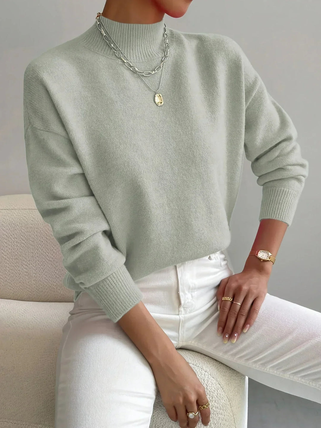 Women's Turtleneck Sweater in Stretch Fabric with Long Sleeves