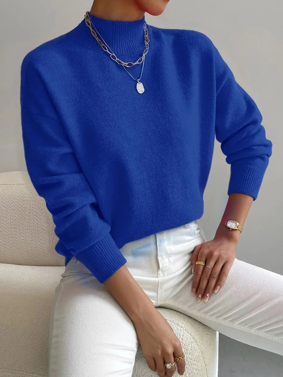 Women's Turtleneck Sweater in Stretch Fabric with Long Sleeves