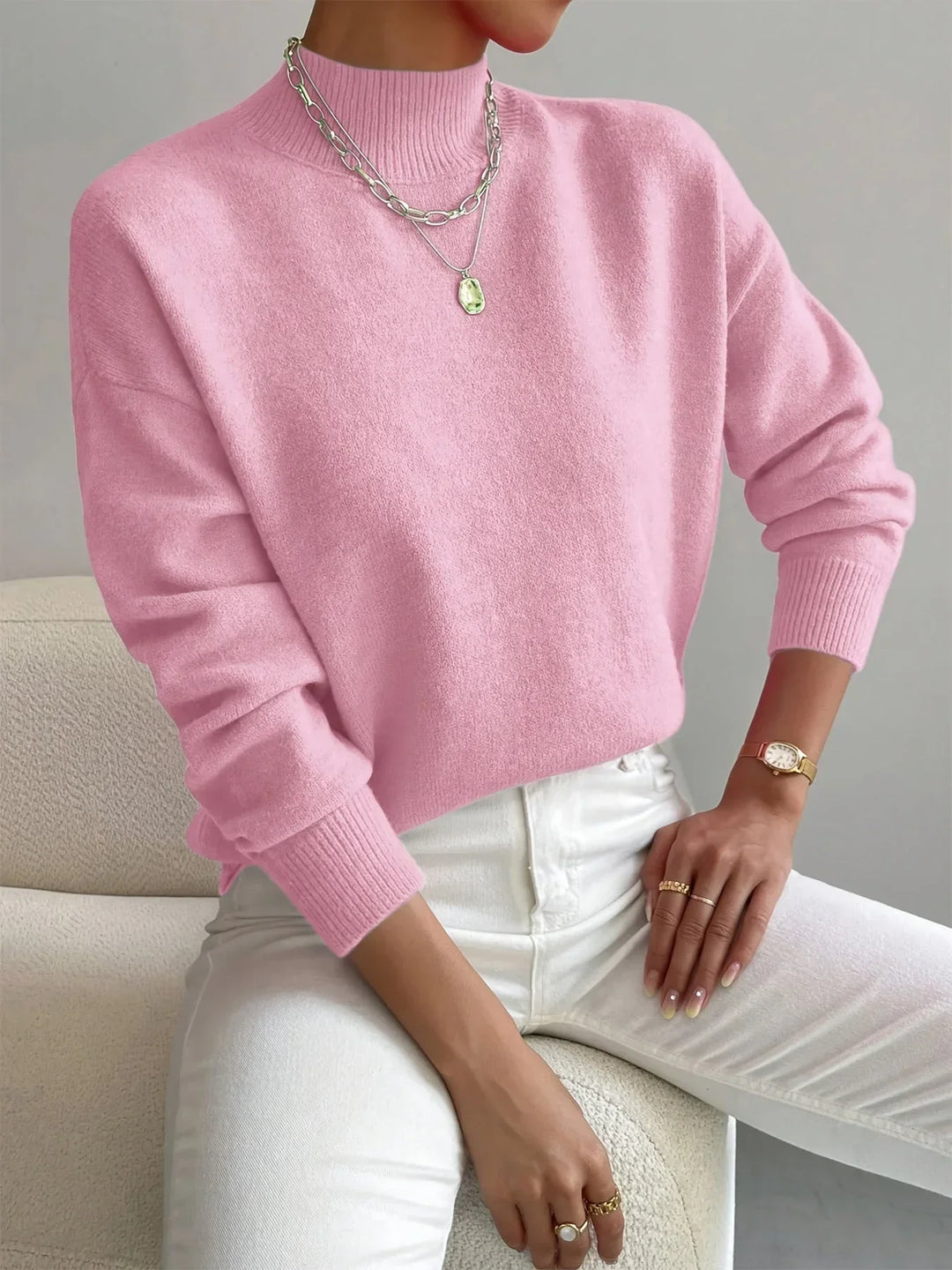 Women's Turtleneck Sweater in Stretch Fabric with Long Sleeves