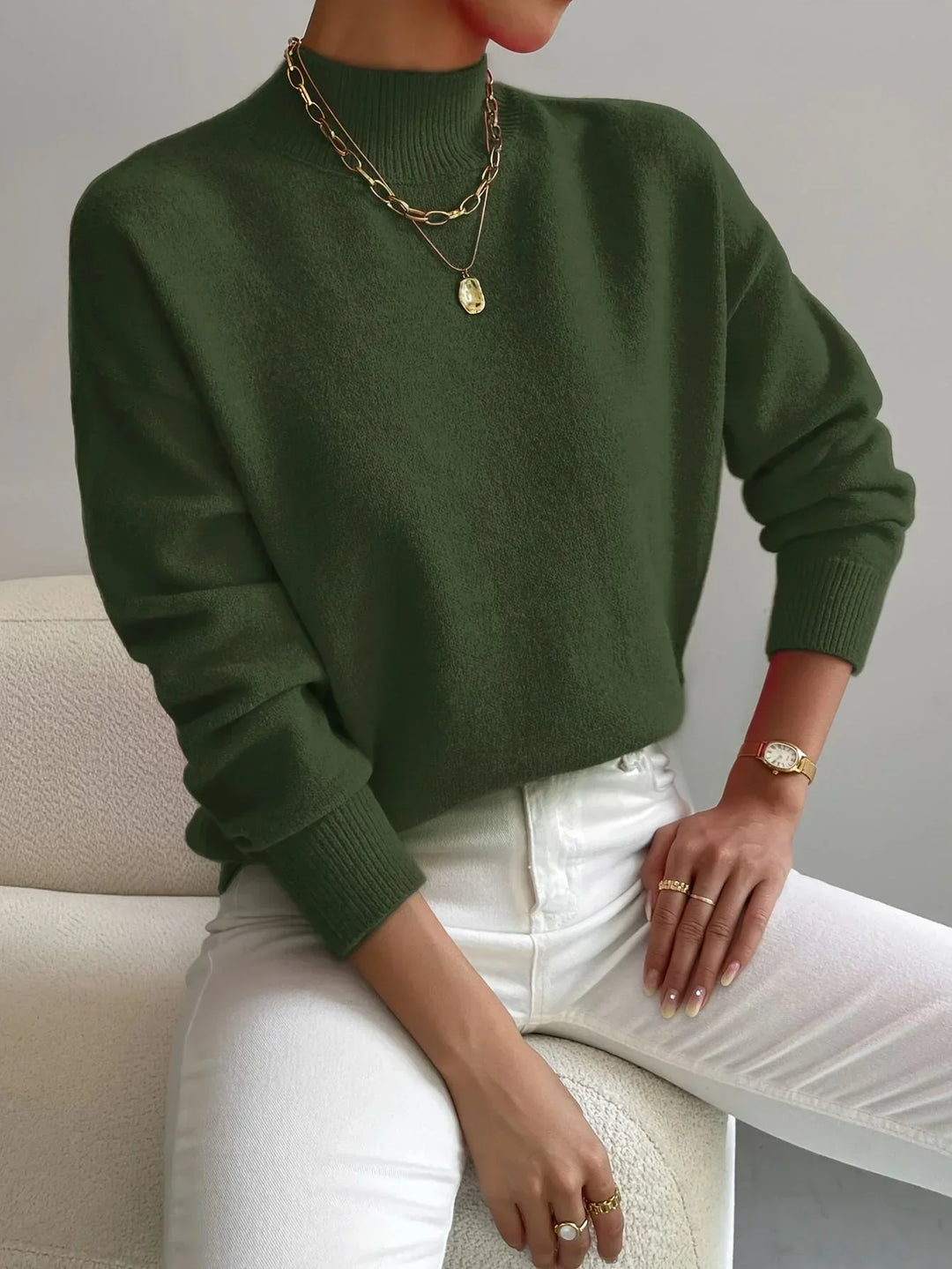 Women's Turtleneck Sweater in Stretch Fabric with Long Sleeves