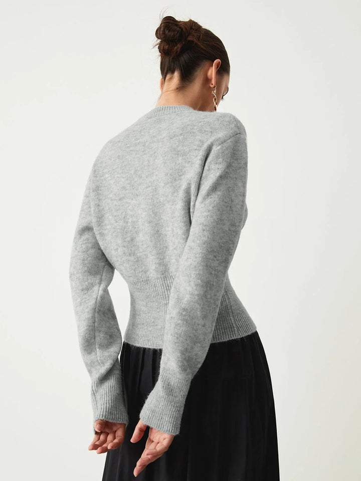 Gray women's sweater with half-zip and long sleeves