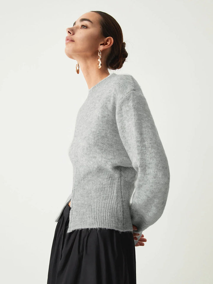 Gray women's sweater with half-zip and long sleeves