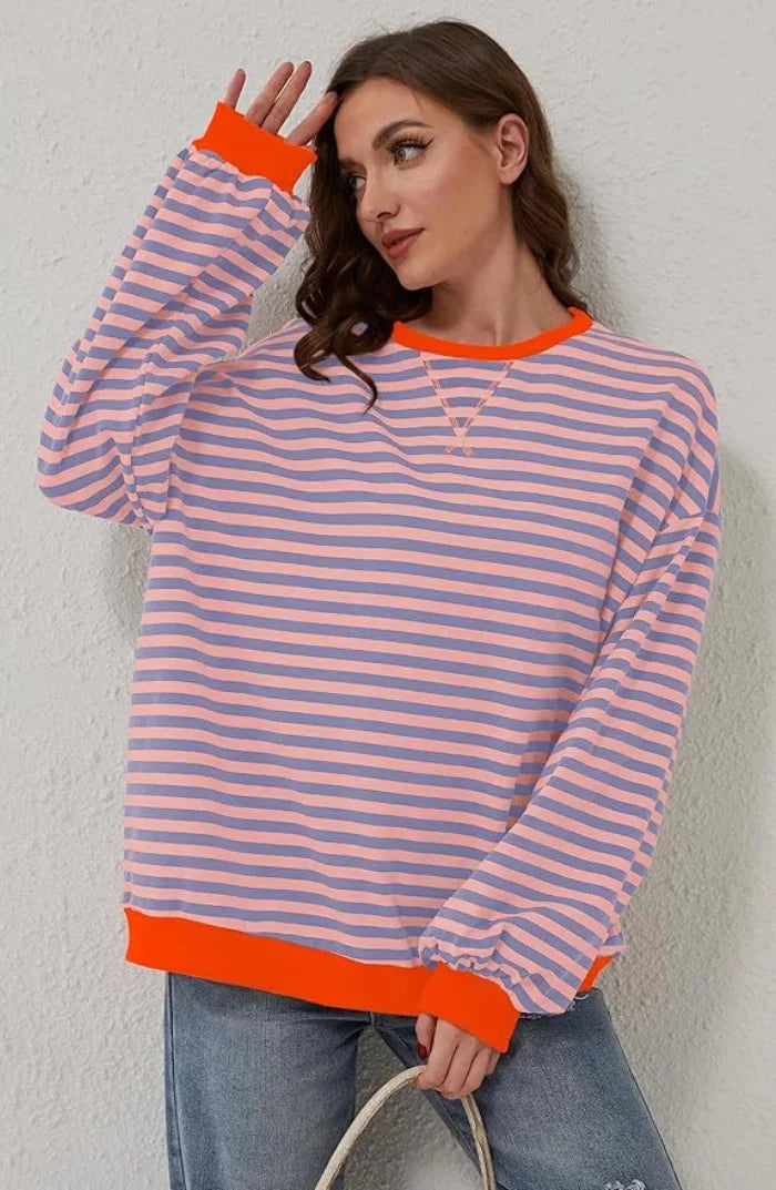 Casual striped sweater for women, loose fit