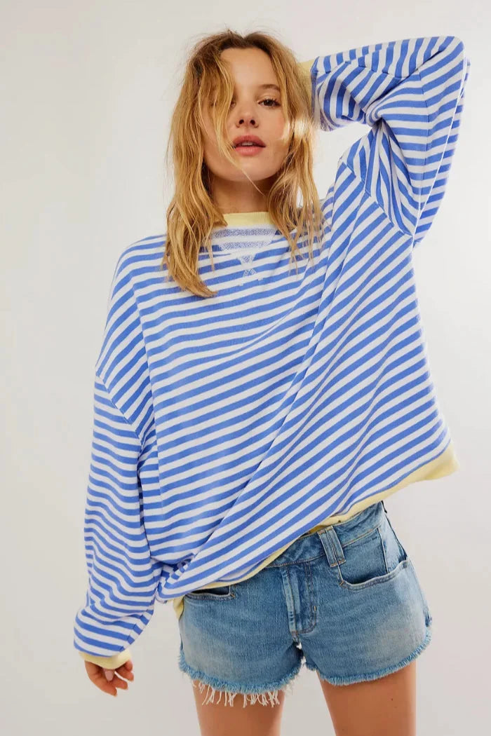 Casual striped sweater for women, loose fit
