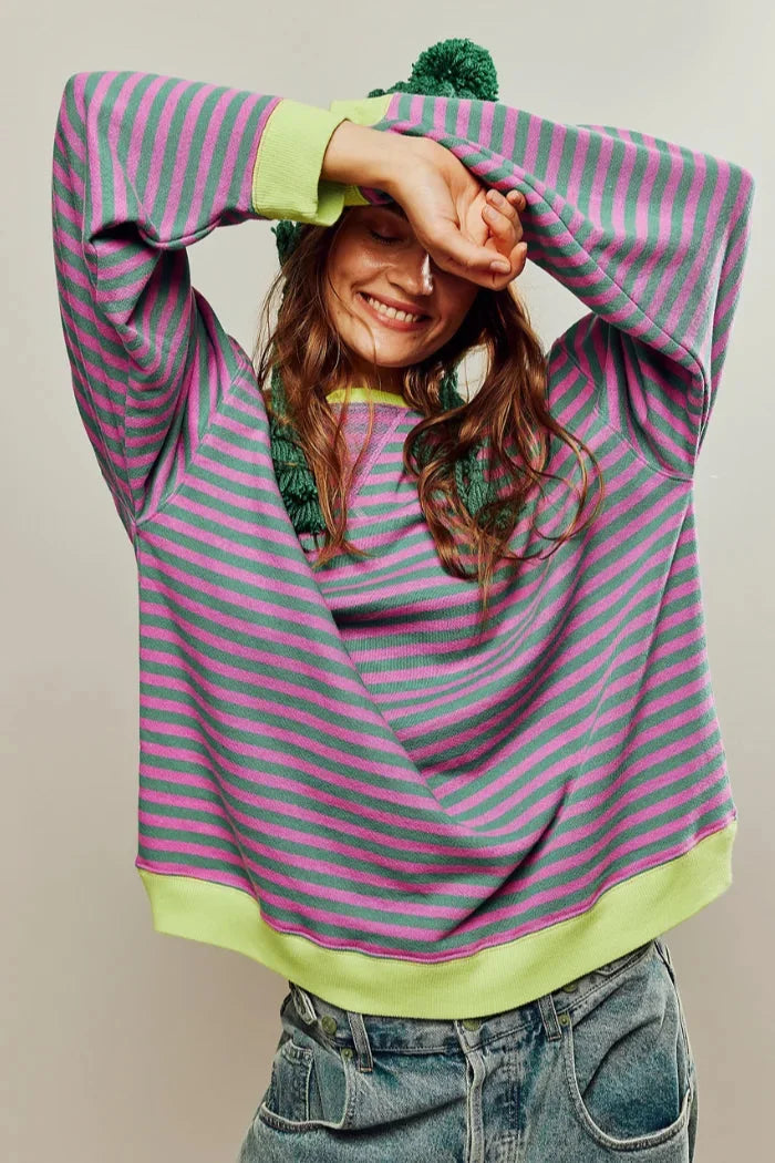 Casual striped sweater for women, loose fit