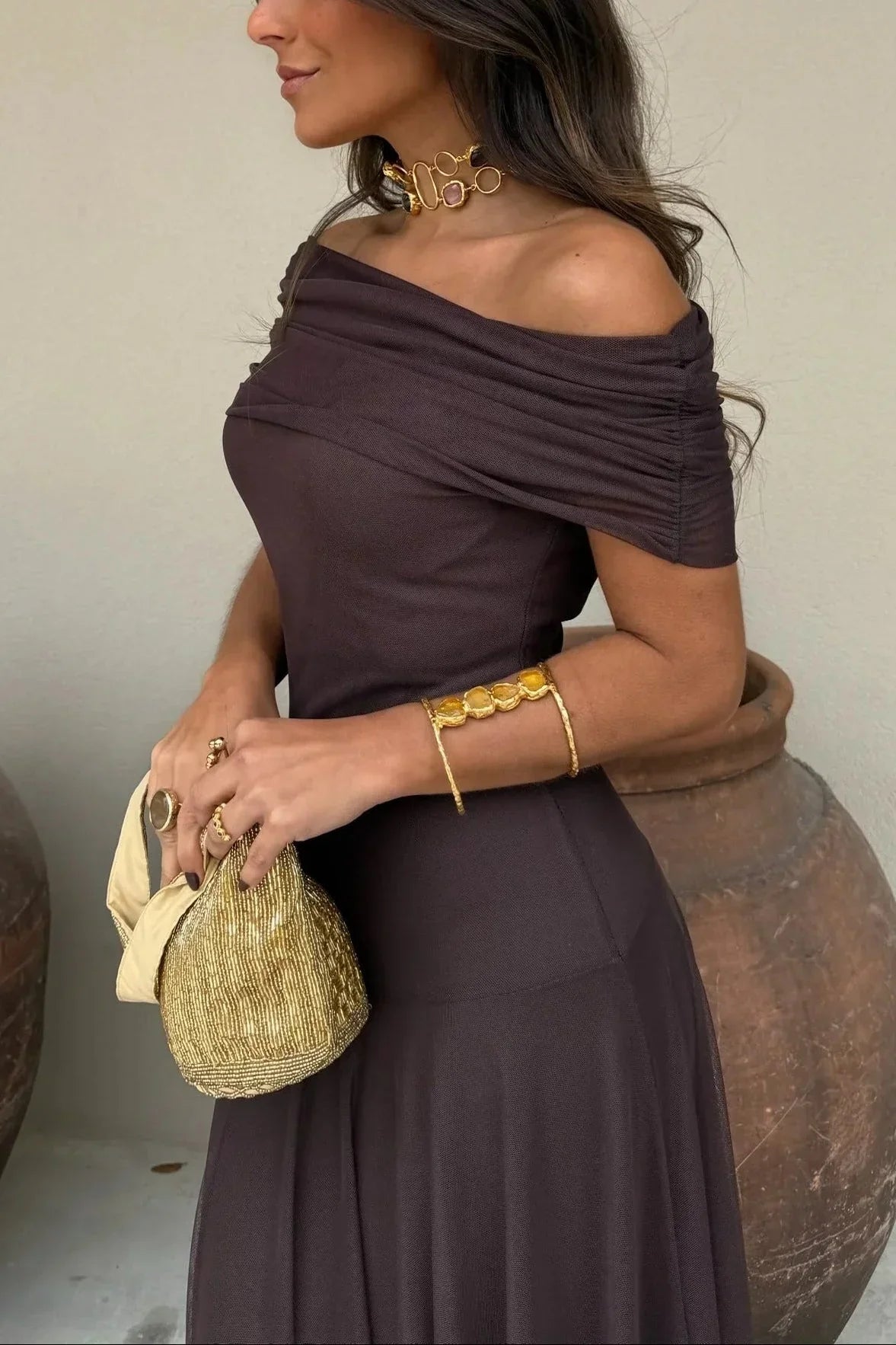 Women's Pleated One-Shoulder Maxi Dress | Graceful Flowing Summer Dress