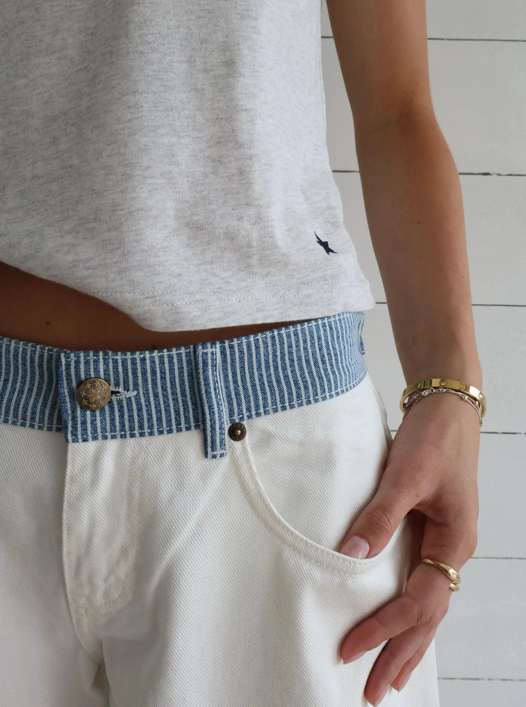STELLA | Striped-Waist White Denim